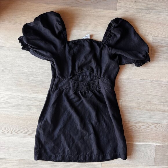 Ba&Sh Bash Mini Dress Women L Viscose Linen Puff Sleeve Square Neck Cut Out Back - Picture 8 of 8